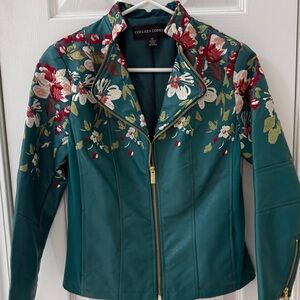 Colleen Lopez Teal Floral Women's Jacket sz xs